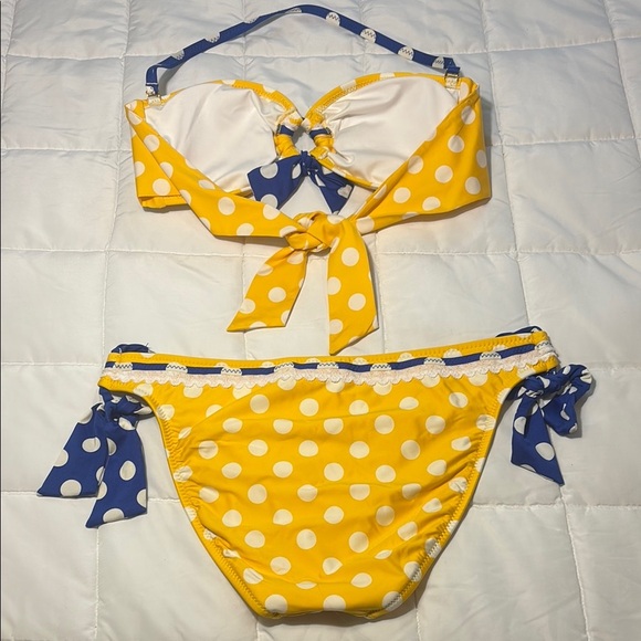 Betsy Johnson RARE Yellow Polka Dot Bikini with Blue Bow - Picture 6 of 16